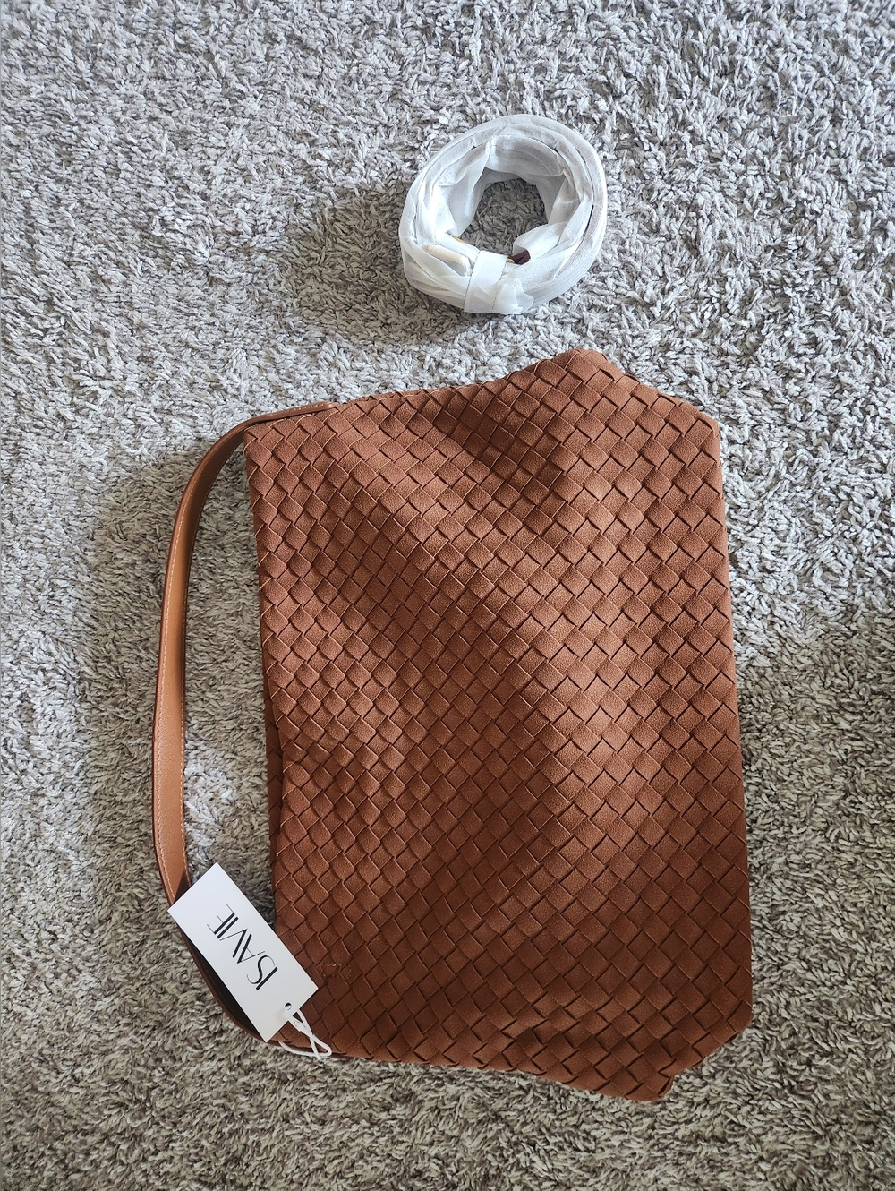 Woven Shoulder Bag in Cognac Brown